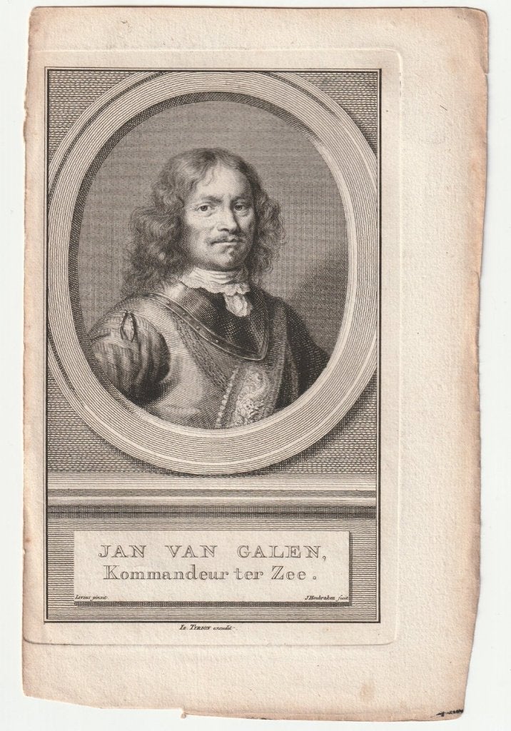 Jan van Galen Kommandeur ter Zee gravure Houbraken, Antiek en Kunst, Ophalen of Verzenden, Portret, Gravure, Blanco verso