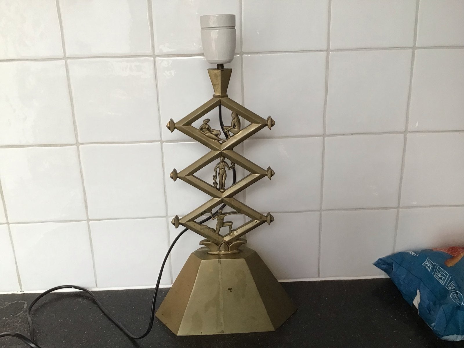 Vintage Hollywood Regency Lampvoet Messing met Figuren, Ophalen of Verzenden