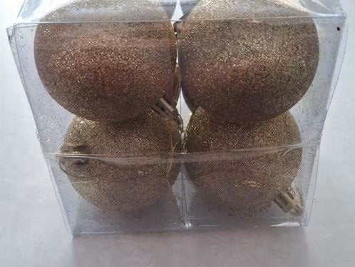 4 goudkleurige kerstballen met glitter h, Diversen, Kerst, Onbekend, Ophalen of Verzenden, Zo goed als nieuw, Losse verkoop