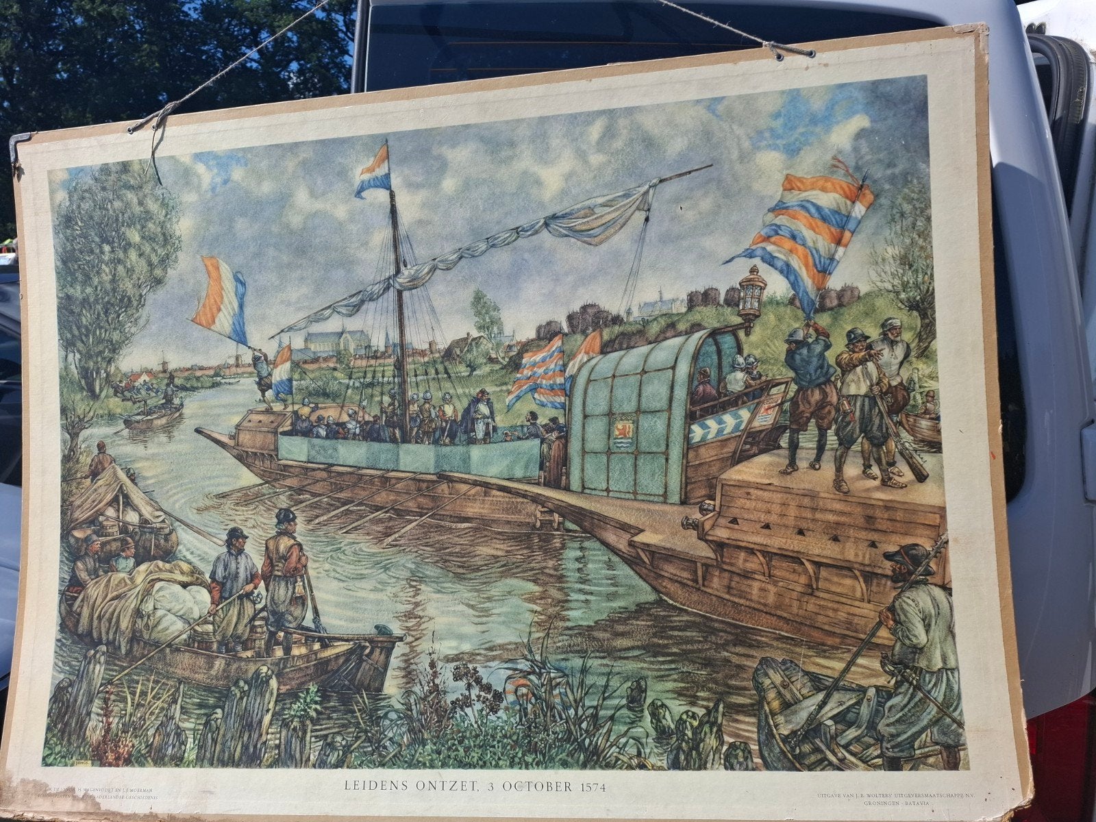 Oude school poster Leidens Ontzet, Ophalen, Geschiedenis