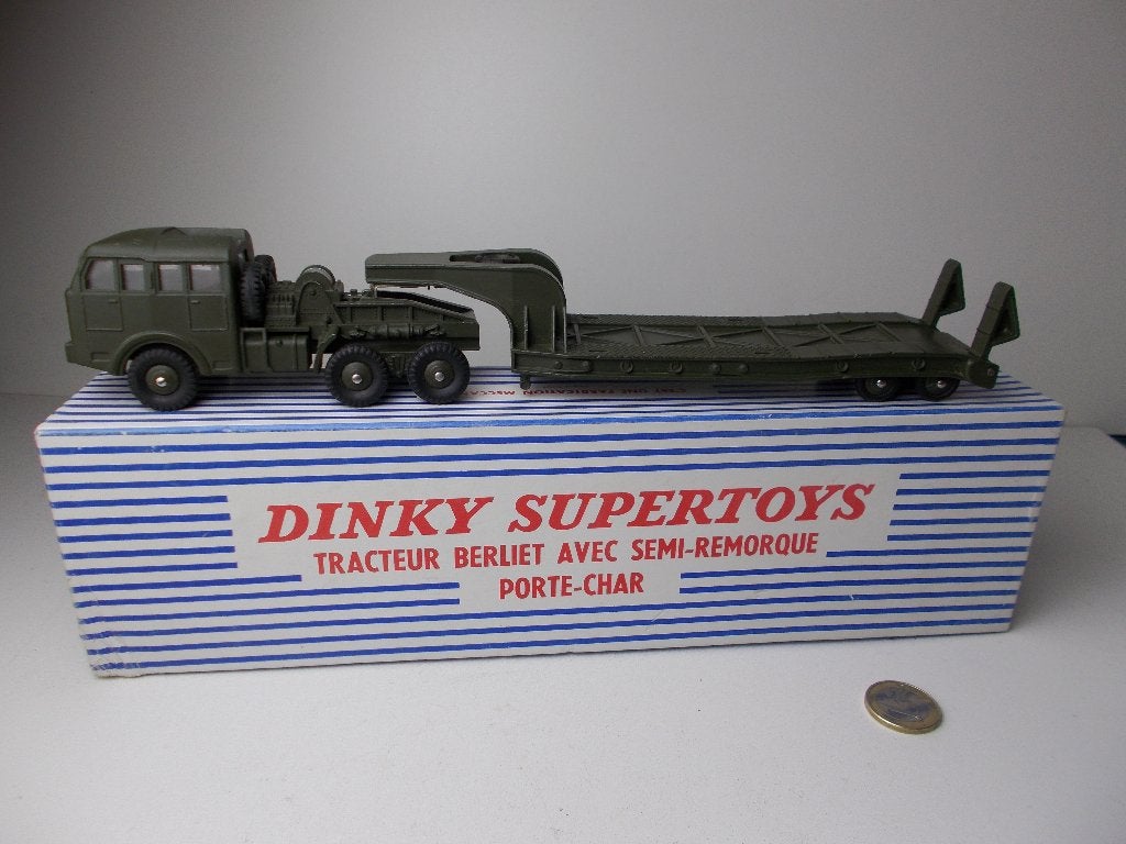 1959 Dinky SuperToys 890 BERLIET TANK TRANSPORTER + DOOS (C), Ophalen of Verzenden, Zo goed als nieuw, Bus of Vrachtwagen, Dinky Toys
