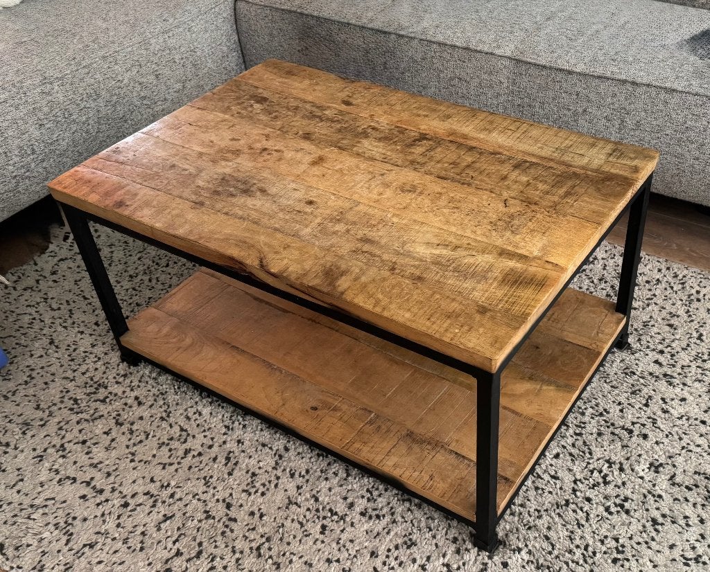 Salontafel hout en metaal 91,5x61x45,5 cm, Gebruikt, 50 tot 100 cm, 50 tot 100 cm, Industriël modern