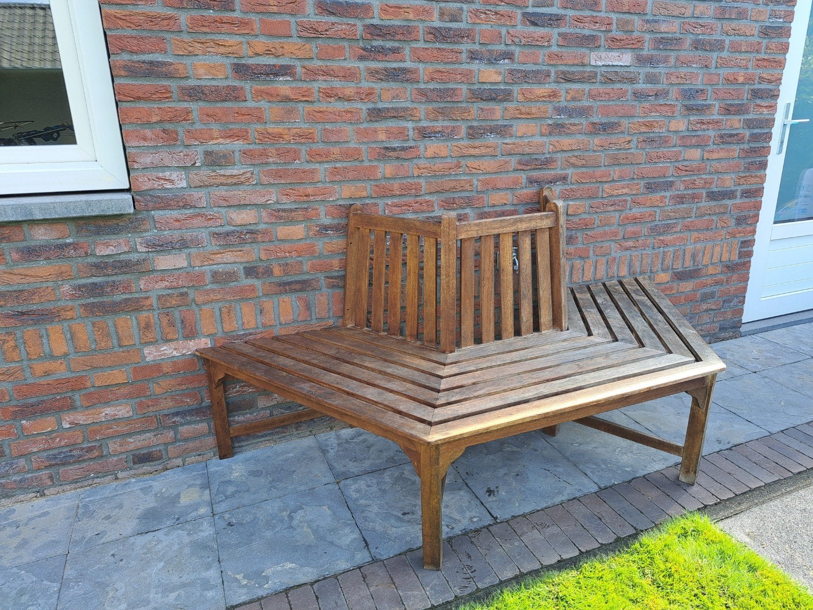 Teak houten tuinbank / boombank - diameter 200cm, Ophalen, Gebruikt, Teakhout