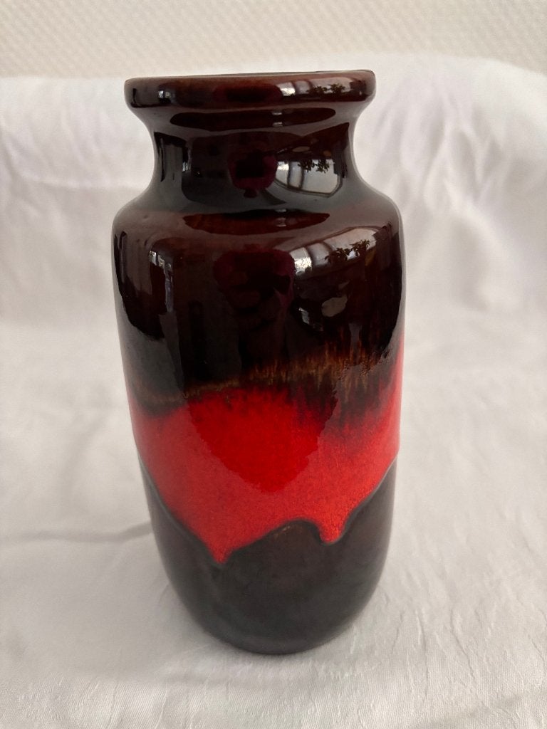 Vintage vaas Scheurich 213-20 Decor 'Fabiola' rood -bruin., Ophalen of Verzenden