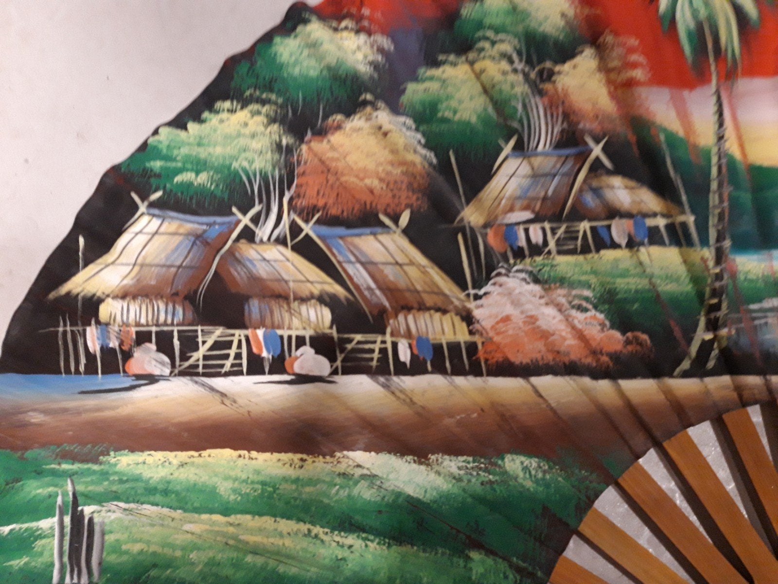 Grote decoratieve waaier met landschap, 60 cm, Gebruikt, Onbekend@voorbeeld.com, Meerkleurig, Onbekend