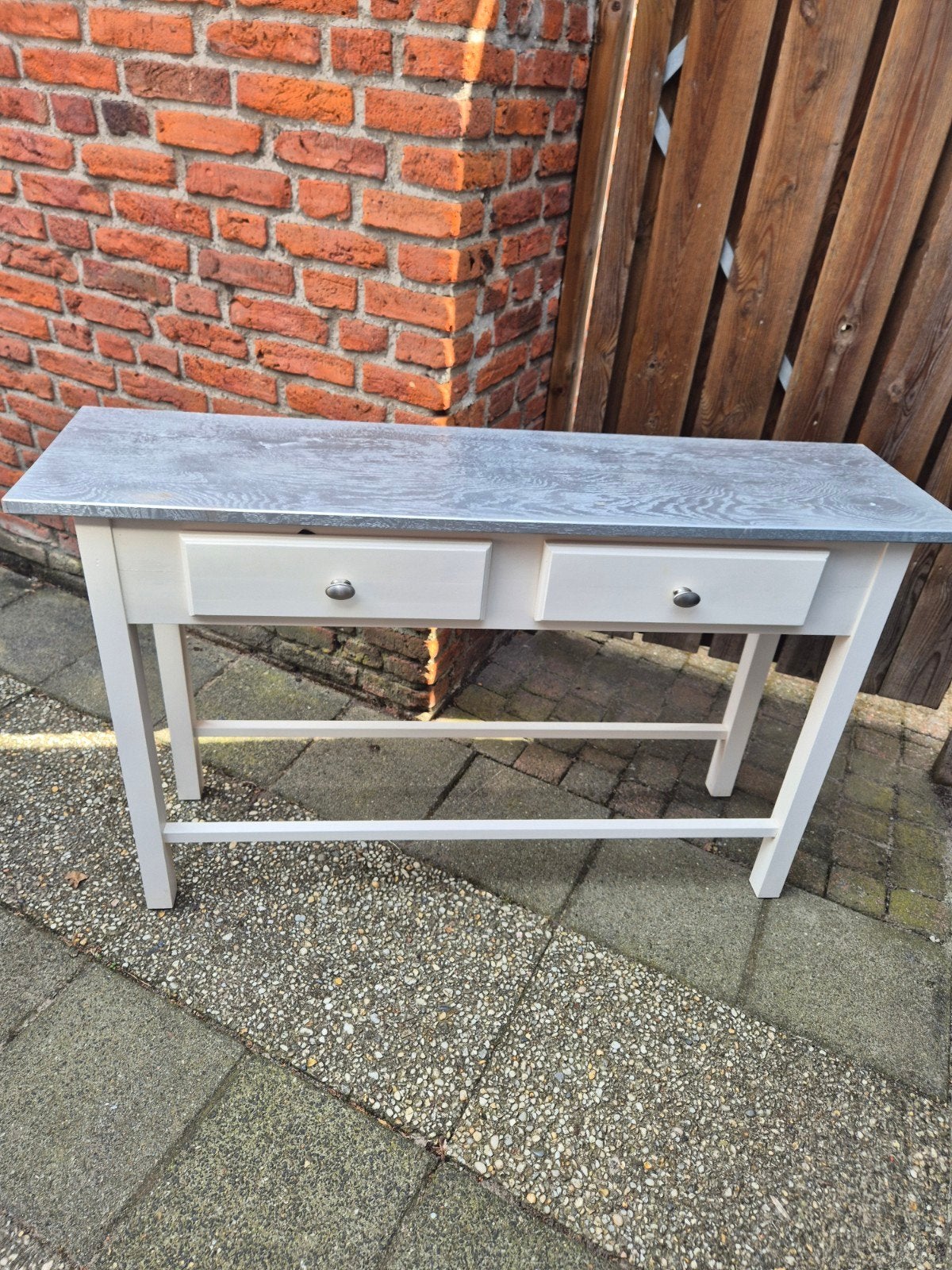 Smal houten dressoir/kastje met zilver gespoten blad, Huis en Inrichting, Gebruikt, 100 tot 150 cm, Minder dan 50 cm, Rechthoekig