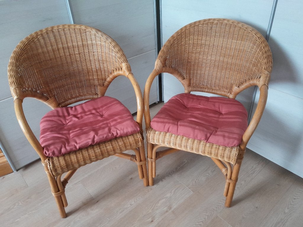 2 Rotan stoelen met kussens., Ophalen, Gebruikt, Twee, Bruin