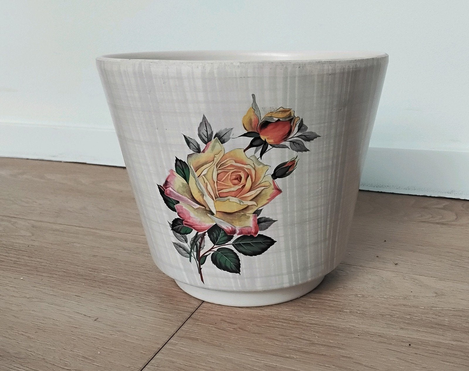 Vintage bloempot, Frankton Tegelen 14cm hoog, 16cm doorsnee, Rond, Ophalen of Verzenden, Aardewerk, Minder dan 40 cm