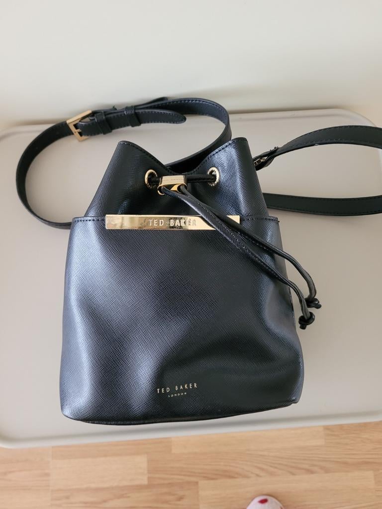 Ted Baker leren tas bucket zwart, Ophalen of Verzenden, Zo goed als nieuw, Zwart, Handtas