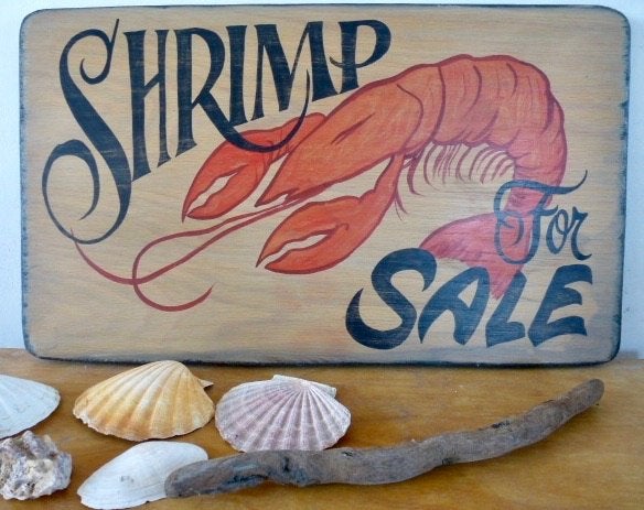Handgeschilderd reclamebord garnaal/Kreeft/vis winkel/oester, Minder dan 50 cm, Oorspronkelijke maker, Nieuw, Ophalen of Verzenden