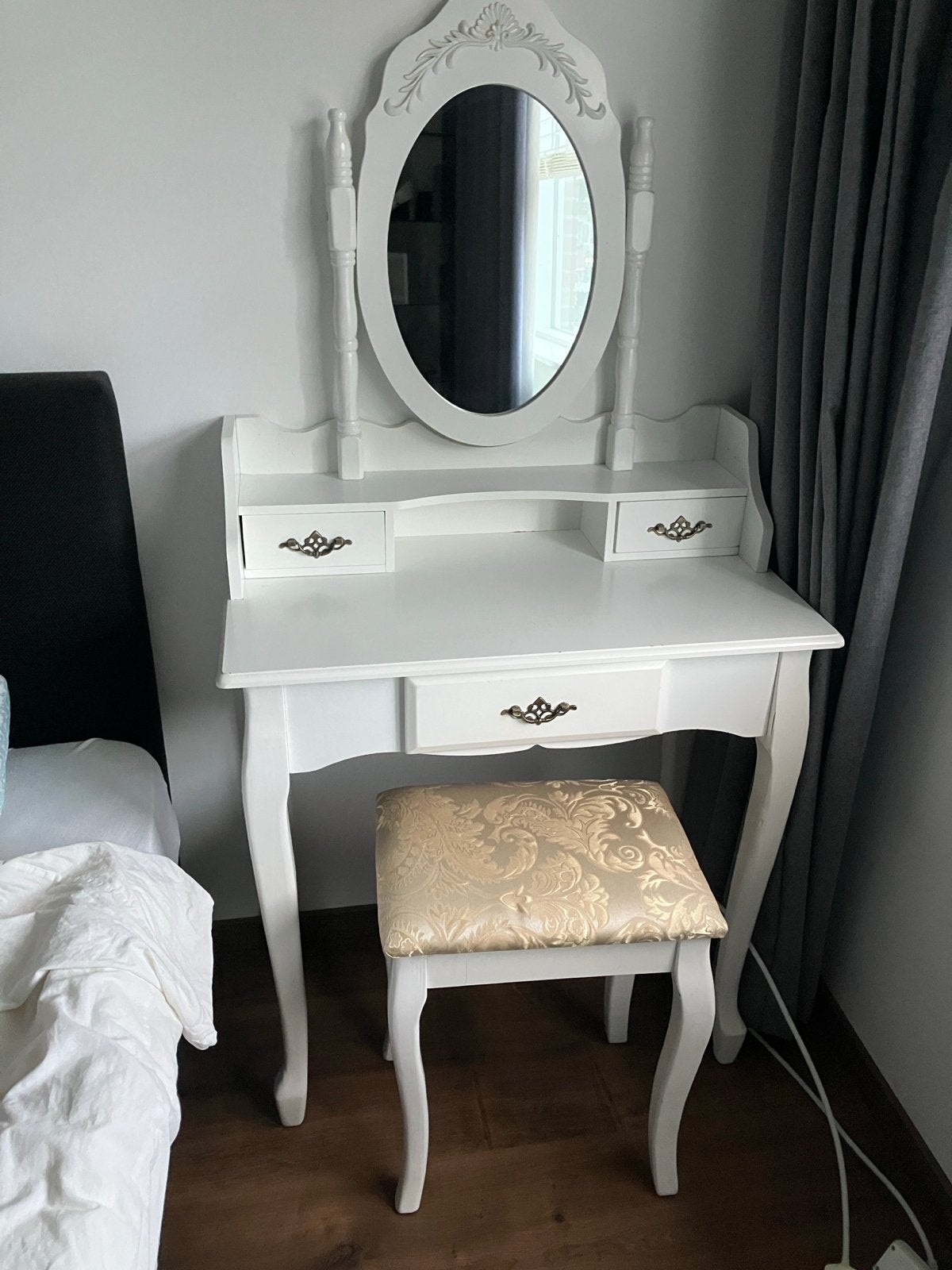 Brocante make-up tafel met spiegel en krukje, Ophalen, Gebruikt, Hout