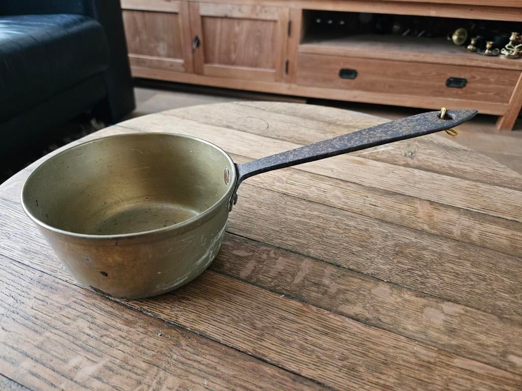 Antieke Victoriaanse Messing Sauspan Handgesmede IJzeren, Ophalen of Verzenden