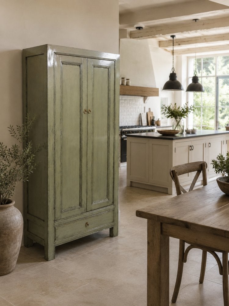 Mooie keukenkast in landelijk stijl licht groen shabby chic, Huis en Inrichting, Kasten | Kledingkasten, 200 cm of meer, Nieuw
