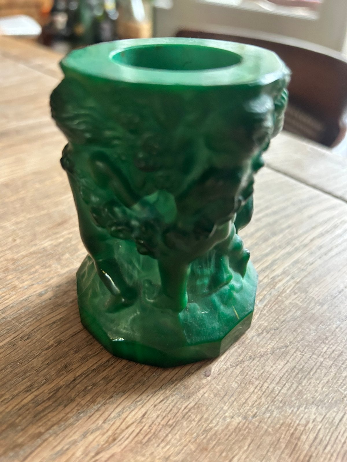 Malachiet glas vaasje art deco, Ophalen of Verzenden