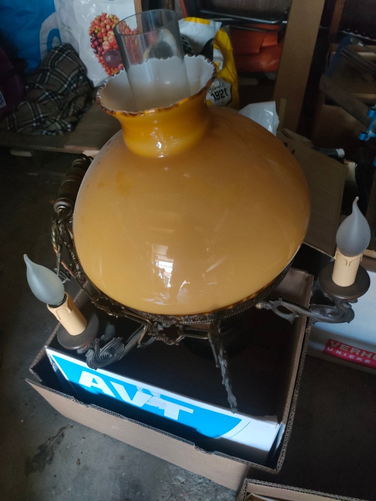 Prachtige Oude hanglamp jaren 50, Ophalen, Glas, Minder dan 50 cm