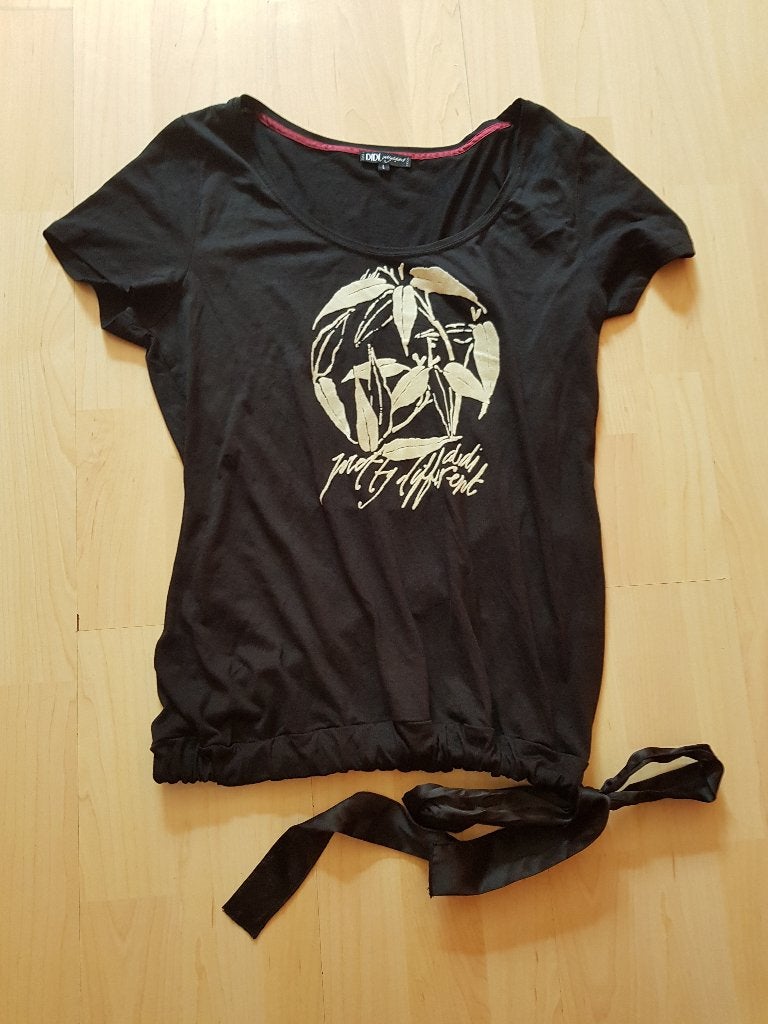 Didi zwart shirt met korte mouwen en striklint, maat L, Kleding | Dames, Verzenden, Zwart, Maat 42/44 (L), Nieuw