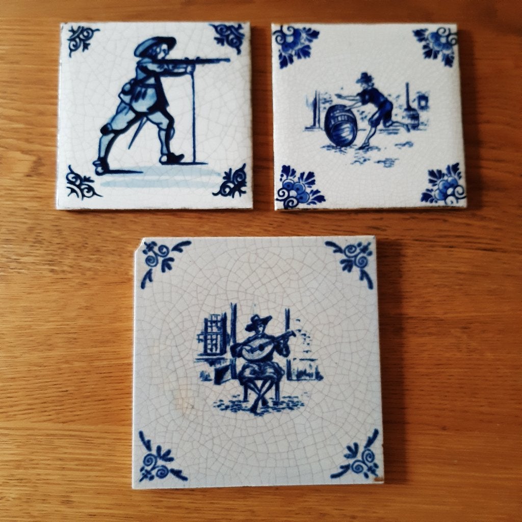 3 delfts blauwe vintage wandtegels 11x11 cm en 13x13cm., Ophalen of Verzenden