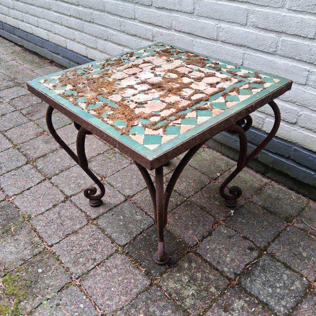 Marokkaans Mozaïek Tuintafeltje Smeedijzer - Opknapper, Tuin en Terras, Tuintafels, Ophalen, Gebruikt, Vierkant, Metaal