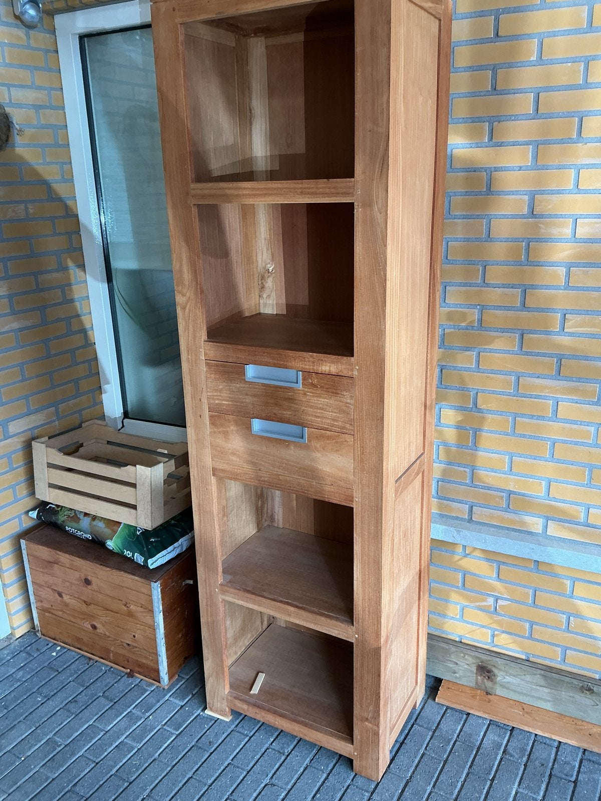 Teakhouten kast met lades en planken - 210x61x40 cm, Ophalen, Gebruikt, 200 cm of meer, Teakhout