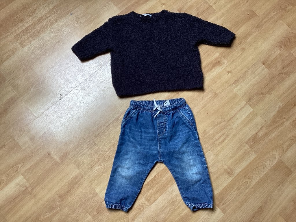 Spijkerbroekje en truitje Maat 80, Ophalen of Verzenden, Gebruikt, Meisje, Setje