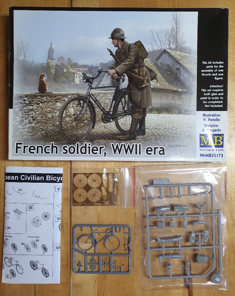 MB Models Franse soldaat WOII met fiets 1/35, Ophalen of Verzenden, Nieuw, 1:35 tot 1:50, Figuur of Figuren
