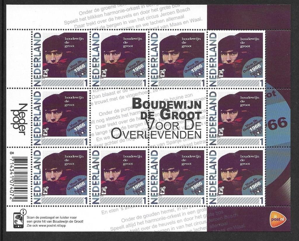 Vel persoonlijke zegels Nederpop Boudewijn de groot, postfri, Postzegels en Munten, Ophalen of Verzenden, Postfris