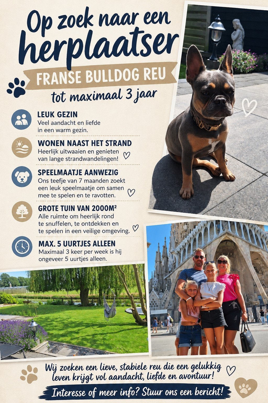 Herplaatser gezocht, Dieren en Toebehoren, Reu, 1 tot 2 jaar, Bulldog, Eén hond