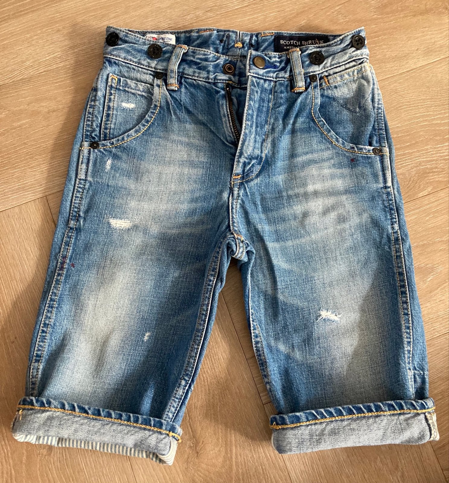 Scotch & Soda korte spijkerbroek maat 8/128 zo goed als nieu, Ophalen of Verzenden, Zo goed als nieuw, Jongen, Broek