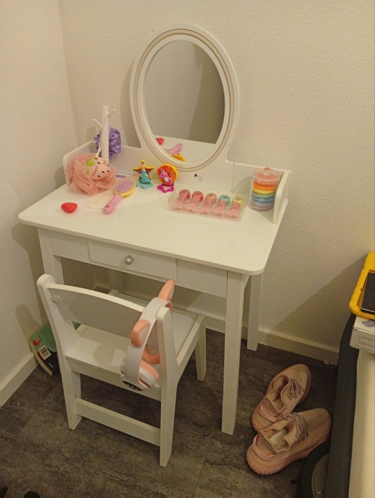 Witte kaptafel met spiegel en stoel, Minder dan 50 cm, Gebruikt, Ophalen of Verzenden, Minder dan 100 cm