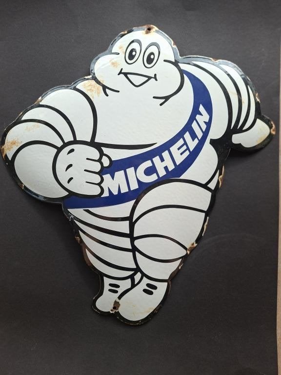 Vintage Michelin Bibendum Emaille Reclamebord, Ophalen of Verzenden, Gebruikt, Reclamebord