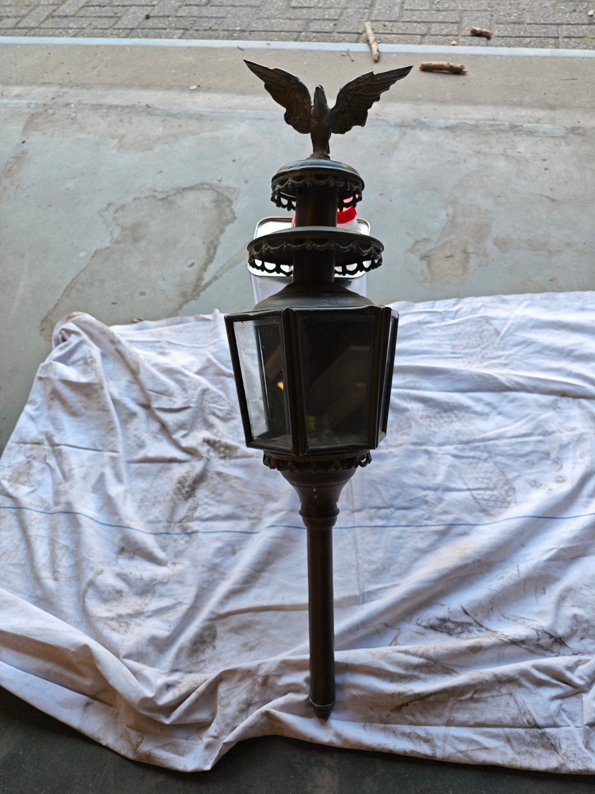 Antieke bronsen Koetslamp met Adelaar in Originele Staat, Antiek en Kunst, Ophalen of Verzenden