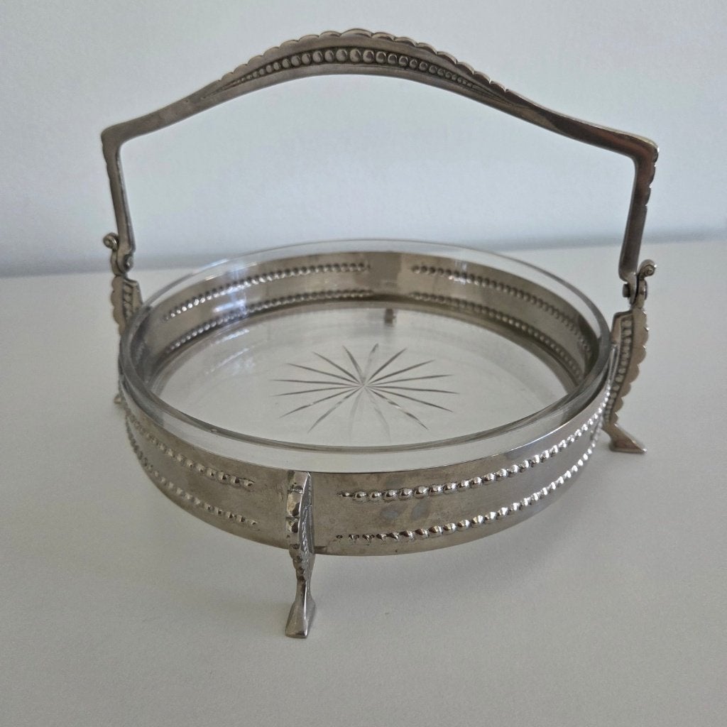 antieke serveerschaal zilver met kristalglas, Antiek en Kunst, Ophalen of Verzenden