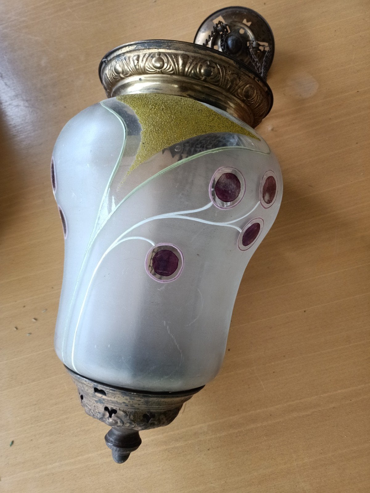 Antieke Art Deco Hanglamp met Gekleurd Glas, Ophalen