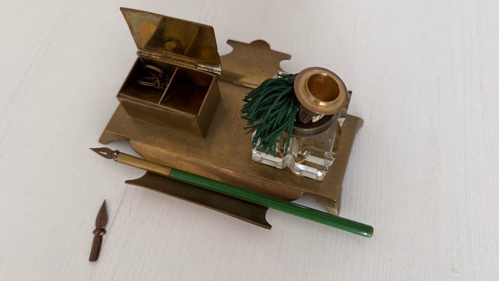 vintage messing inktstel (bureauset), Ophalen of Verzenden