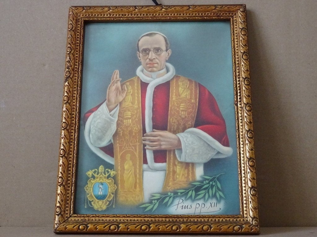 Vintage prent gedrukt portret paus Pius XII 21x27cm 1939, Ophalen of Verzenden, Gebruikt, Overige typen, Christendom | Katholiek