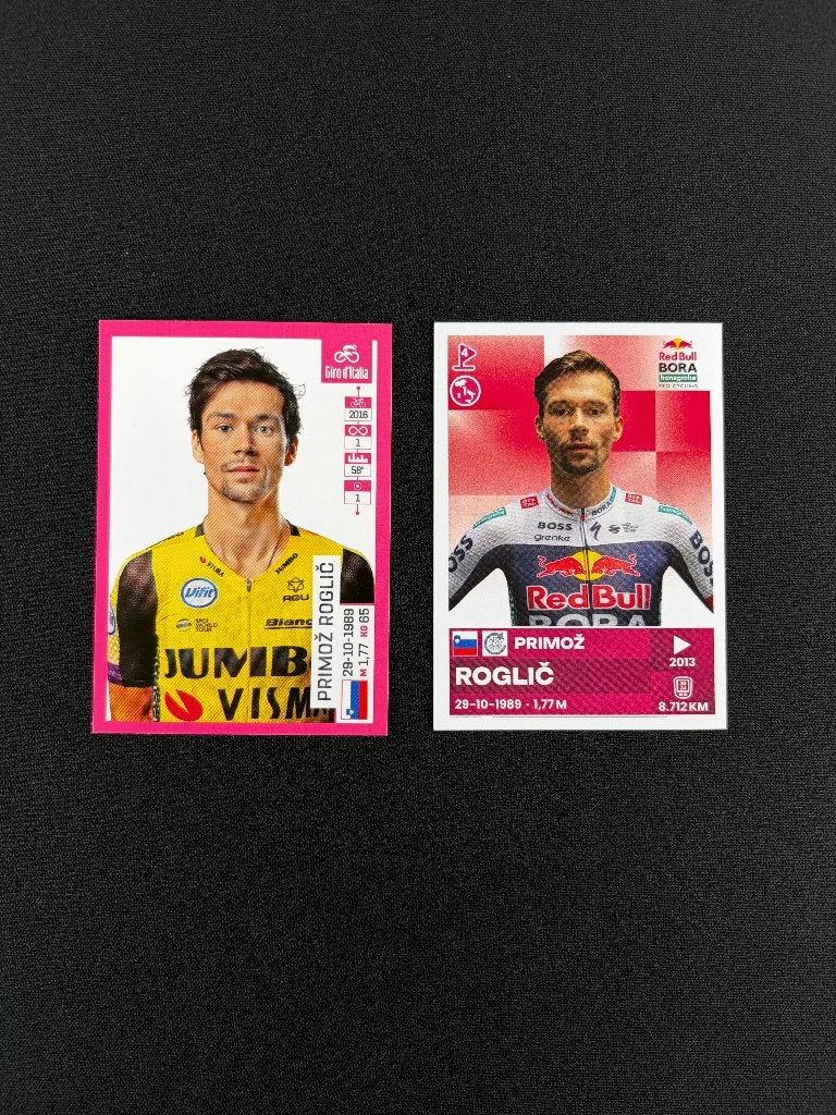 2x Primoz Roglic Panini Giro d'Italia 2019 2025 Stickers, Verzenden, Zo goed als nieuw, Buitenlandse clubs, Poster, Plaatje of Sticker