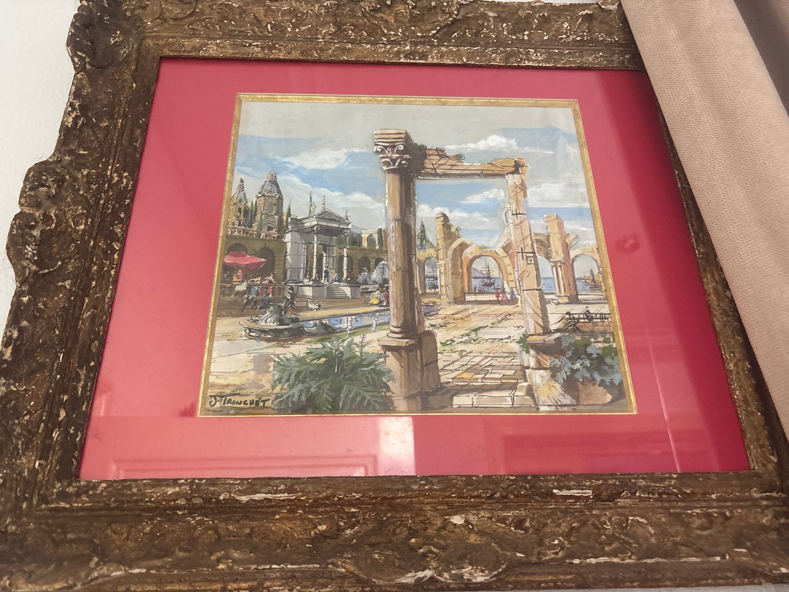 J. Tronchet 3D Schilderij - Klassiek Stadsgezicht, Antiek en Kunst, Overige ondergronden, Ophalen of Verzenden, Gesigneerd, Klassiek