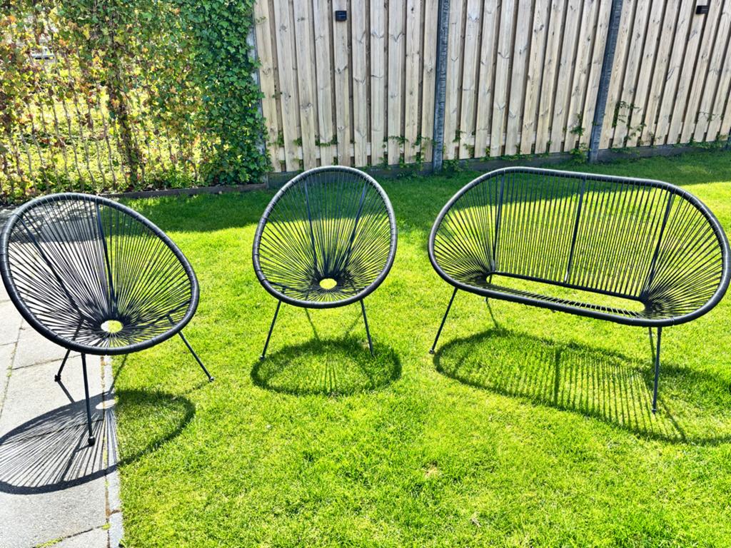 Zwarte stevige loungeset met 4 gratis kleedjes, Ophalen, Gebruikt, Loungeset, Bank