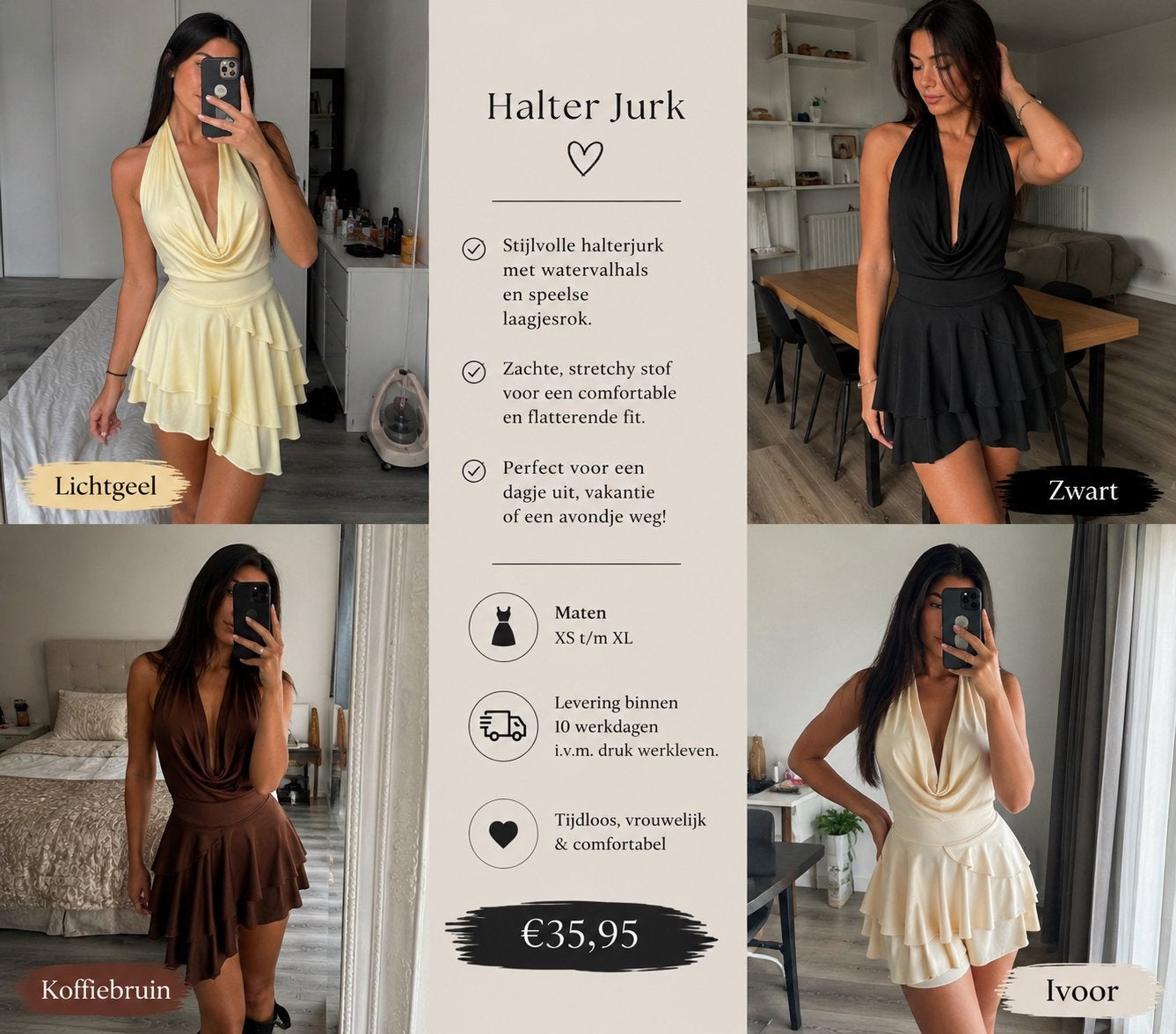 Elena Halter Jurk, Kleding | Dames, Jurken, Maat 38/40 (M), Zwart, Nieuw, Ophalen of Verzenden