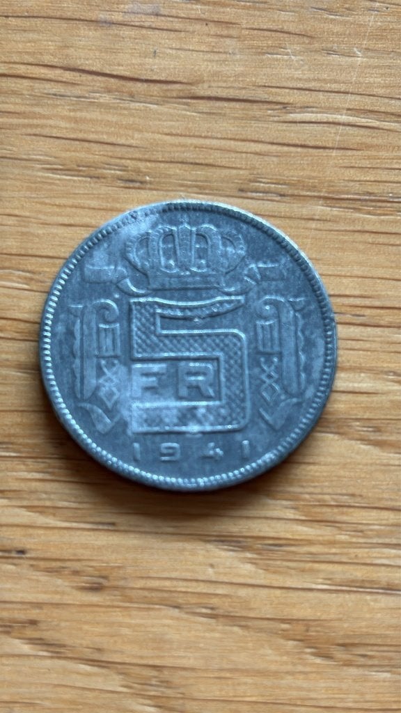 Belgische 5 Frank-munt 1941, Ophalen of Verzenden, Overig, Losse munt