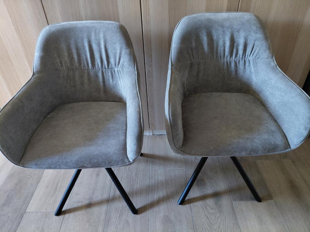 6 grijze stoelen van Eijerkamp, Huis en Inrichting, Stoelen, Gebruikt, Vijf, Zes of meer stoelen, Metaal, Stof, Grijs, Ophalen of Verzenden