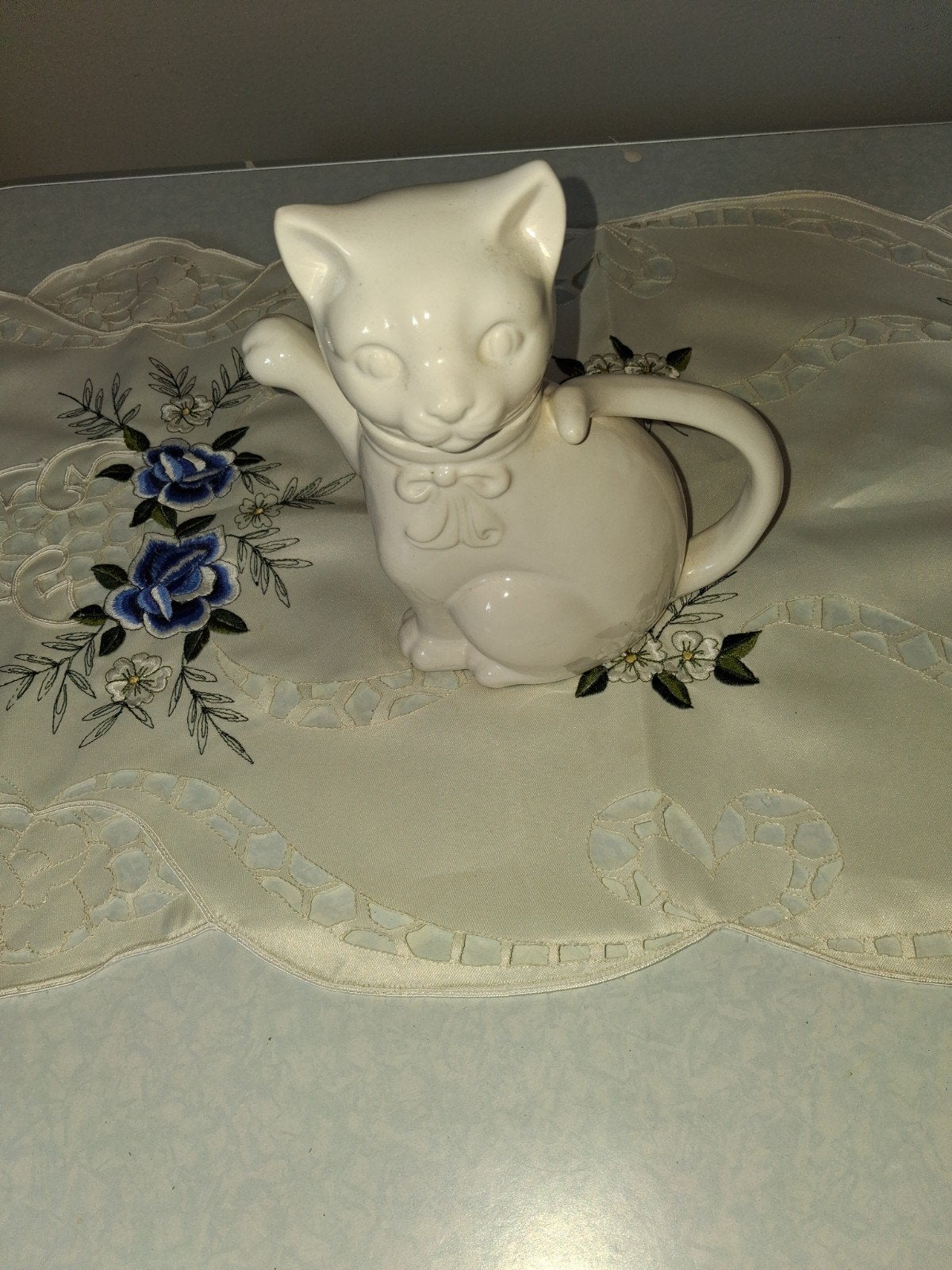 Vintage Kat Theepot - Wit Keramiek, Ophalen