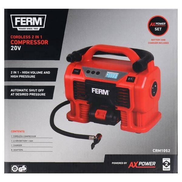 Ferm Digitale draadloze compressor 20 volt, Ophalen of Verzenden, Zo goed als nieuw, Minder dan 200 liter/min, Minder dan 6 bar