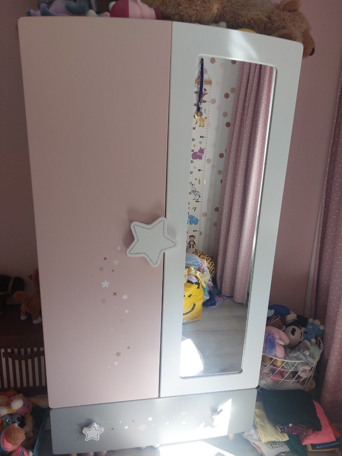 Kledingkast roze, sterren, spiegel, Ophalen, Gebruikt