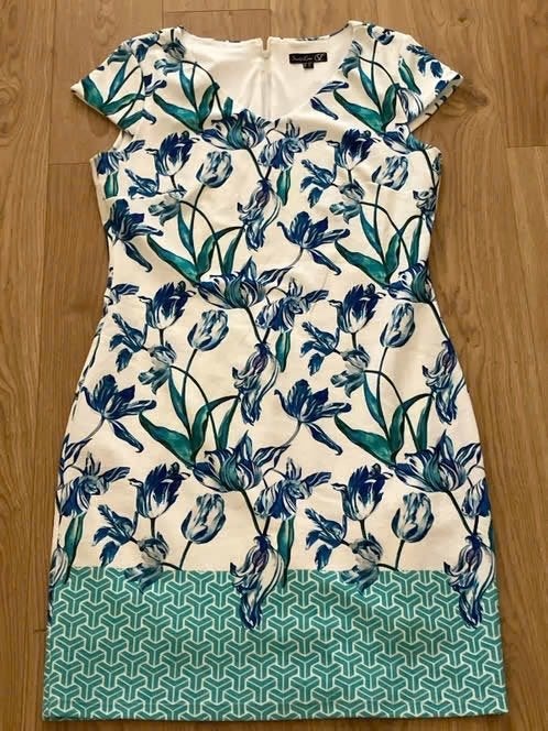 Z.g.a.n: Smashed Lemon Jurk met Bloemen en Geometrische Zoom, Kleding | Dames, Jurken, Blauw, Maat 42/44 (L), Ophalen of Verzenden