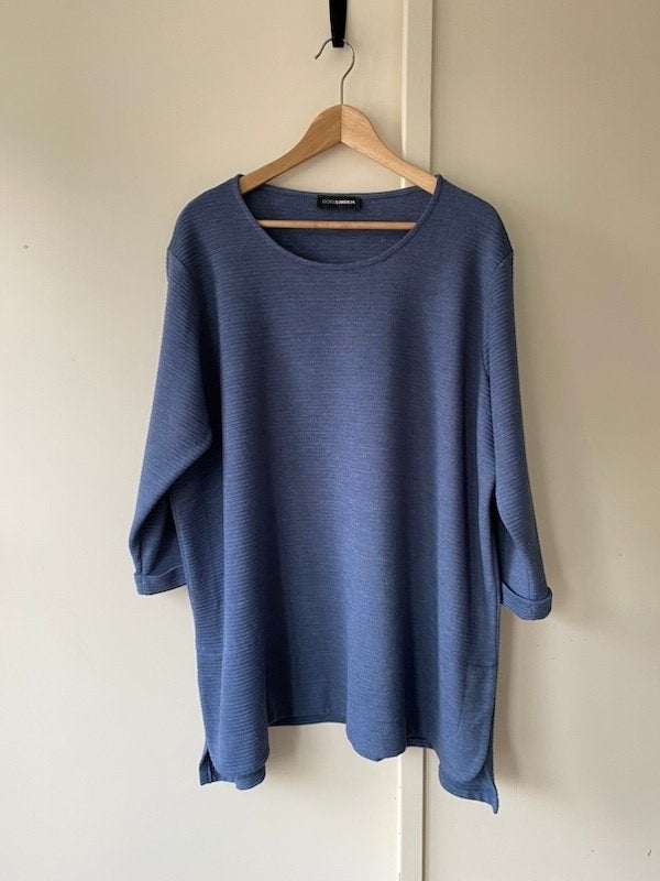 Doris Streich blauwe ribbel viscose trui maat 54, Blauw, Doris Streich, Maat 46/48 (XL) of groter, Ophalen of Verzenden