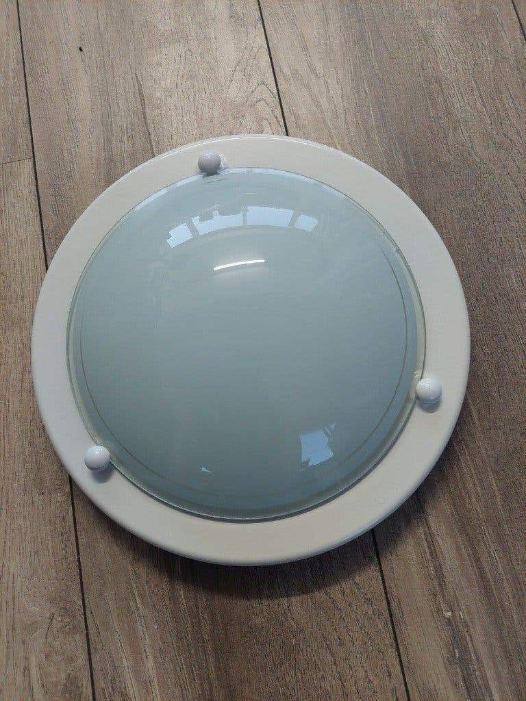 CremeWitte Plafonnière met Melkglas Kap - Modern Design, Ophalen of Verzenden, Gebruikt, Glas