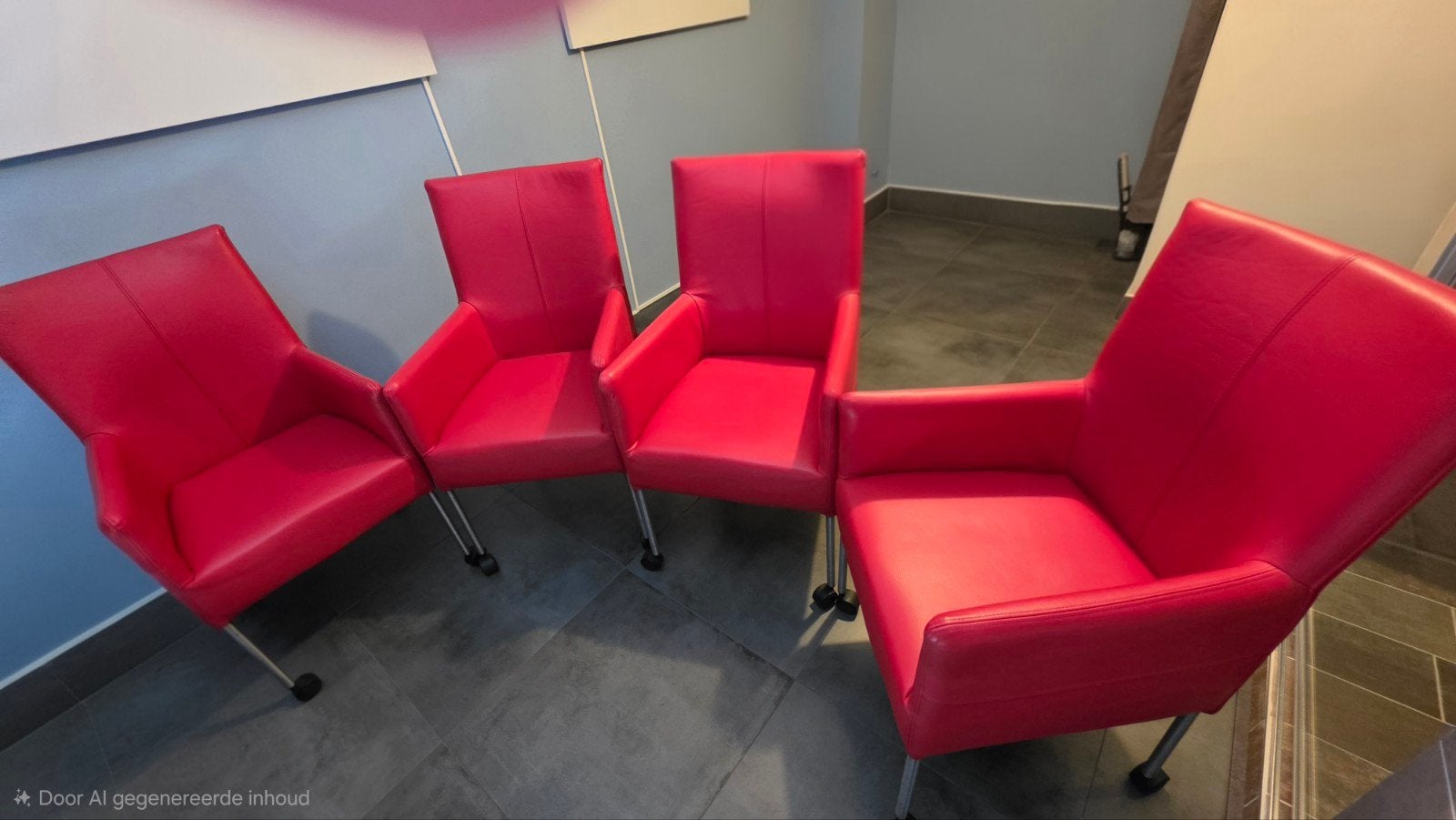 4 FERRARI RODE  lederen  EETKAMERSTOELEN, Ophalen, Gebruikt, Minder dan 75 cm, Design