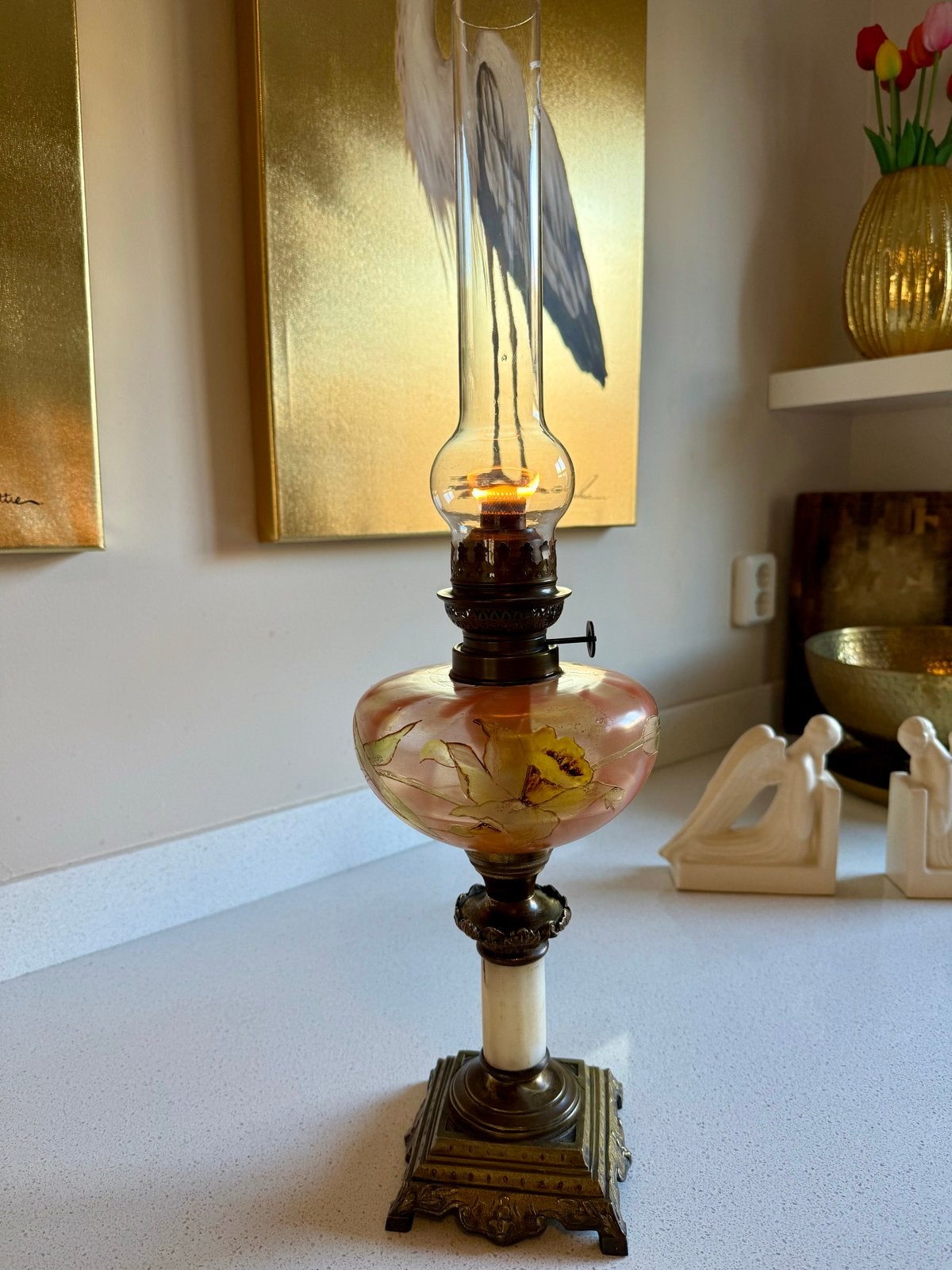 Antieke Franse olielamp, 1880-1900, compleet, Ophalen of Verzenden