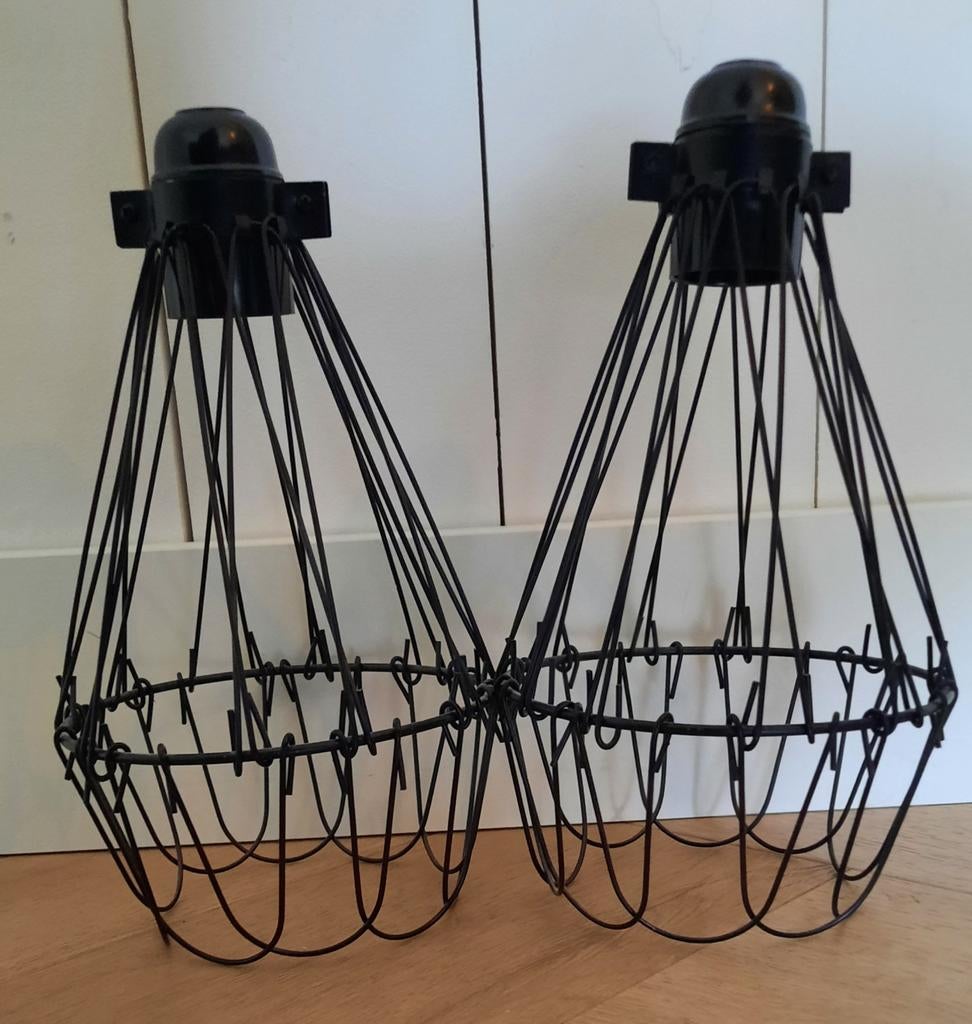 2x Draadstaal lampenkappen - Industriële hanglampjes, Ophalen, 25 tot 50 cm, Zwart, Industrieel, Modern